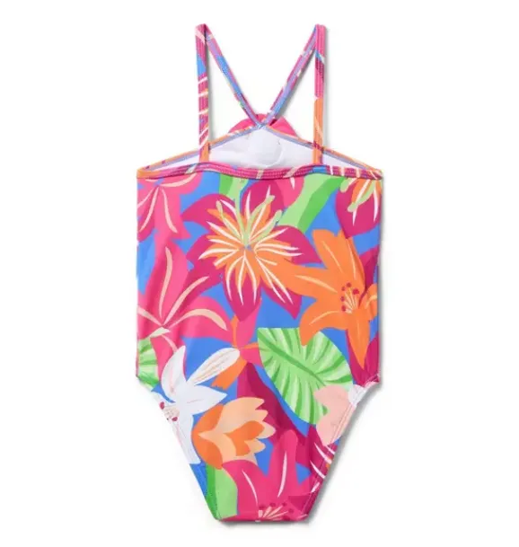 Janie and Jack One-pieces|Girl-Recycled Tropical Floral Rosette Swimsuit bold blue tropical floral