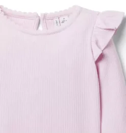 Janie and Jack Long Sleeve Tops-Ribbed Ruffle Shoulder Top lilac