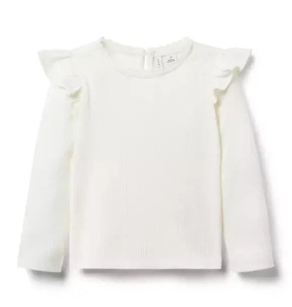 Janie and Jack Long Sleeve Tops-Ribbed Ruffle Shoulder Top ivory