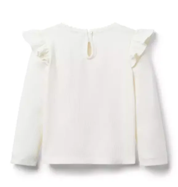 Janie and Jack Long Sleeve Tops-Ribbed Ruffle Shoulder Top ivory