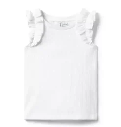 Janie and Jack Sleeveless Tops-Ribbed Ruffle Sleeve Top white