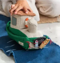Janie and Jack Development Toys-Ride & Roll Sea Clean Up Boat blue