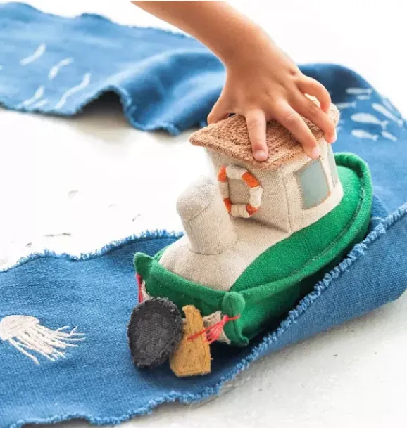Janie and Jack Development Toys-Ride & Roll Sea Clean Up Boat blue