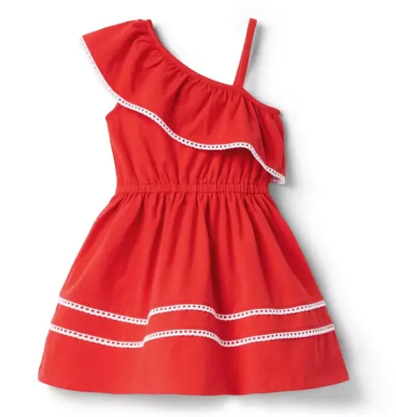 Janie and Jack Dresses-Ruffle Shoulder Dress cherry