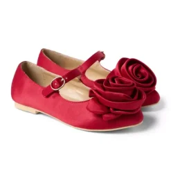 Janie and Jack Shoes-Satin Rosette Ballet Flat holiday red