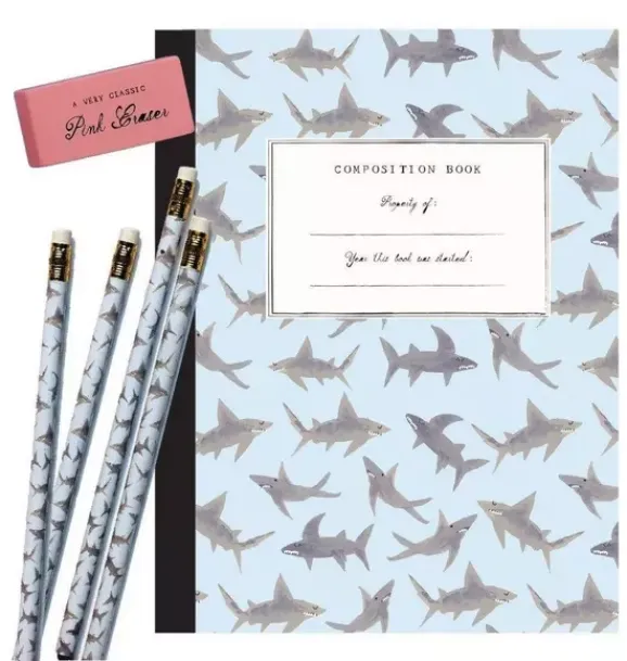 Janie and Jack Desk Accessories-Sharks Composition Book Gift Set multi