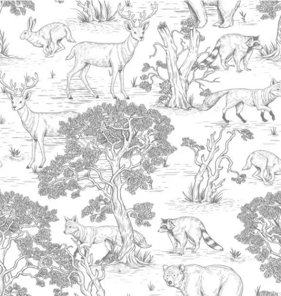 Janie and Jack Wallpaper-Sketchbook Animals Wallpaper white