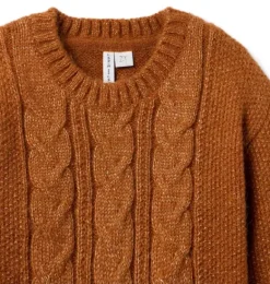 Janie and Jack Sweaters & Sweatshirts-Sparkle Cable Knit Sweater soft cocoa brown