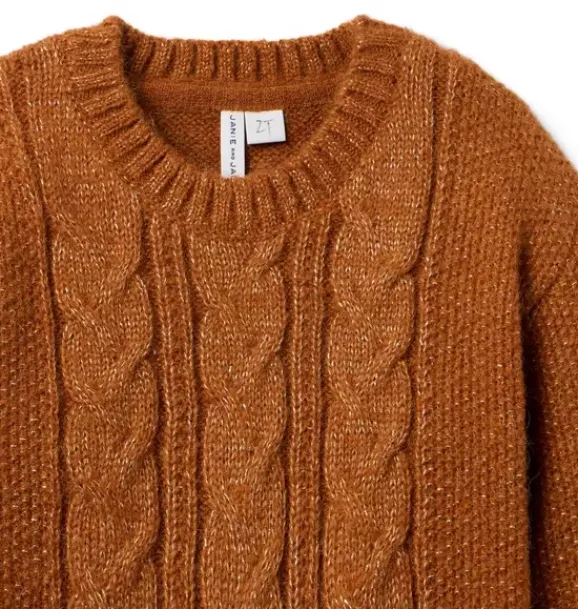 Janie and Jack Sweaters & Sweatshirts-Sparkle Cable Knit Sweater soft cocoa brown