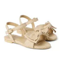 Janie and Jack Shoes-Straw Bow Sandal natural