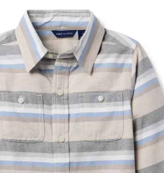 Janie and Jack Shirts-Striped Flannel Shirt sandy beige heather stripe
