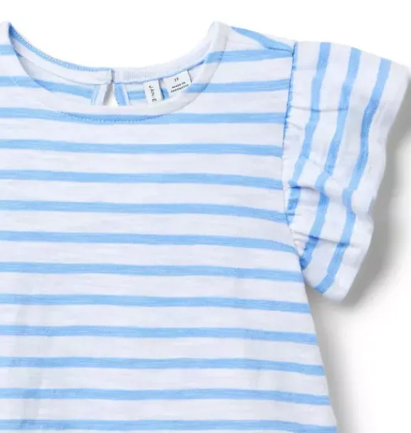 Janie and Jack Short Sleeve Tops-Striped Flutter Sleeve Top blue stream stripe