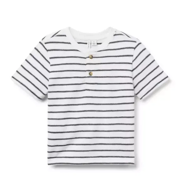 Janie and Jack Tees-Striped Henley Tee jet ivory stripe