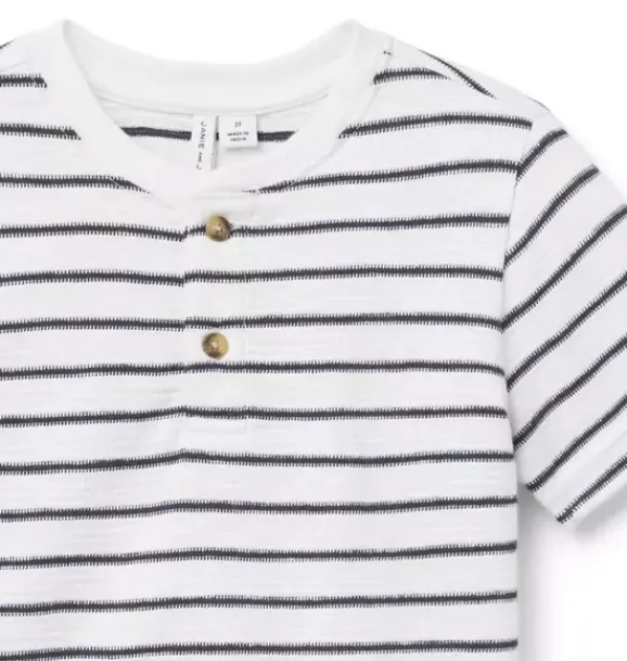 Janie and Jack Tees-Striped Henley Tee jet ivory stripe