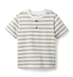 Janie and Jack Tees-Striped Henley Tee white stripe