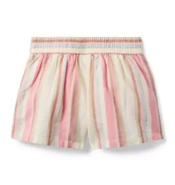 Janie and Jack Skirts & Shorts-Striped Linen-Cotton Short rosy coral stripe