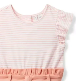 Janie and Jack Rompers & Jumpsuits-Striped Paperbag Waist Romper rosy coral stripe