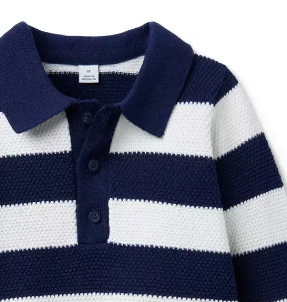 Janie and Jack Sweaters & Sweatshirts-Striped Polo Sweater merchant marine stripe