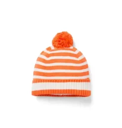 Janie and Jack Hats & Gloves-Striped Pom Beanie deep orange stripe