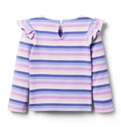 Janie and Jack Long Sleeve Tops-Striped Ribbed Ruffle Shoulder Top lilac stripe