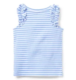 Janie and Jack Sleeveless Tops-Striped Ruffle Sleeve Top soft blue stripe