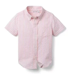 Janie and Jack Shirts-Striped Seersucker Shirt dainty pink stripe