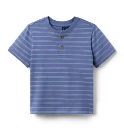 Janie and Jack Tees-Striped Textured Henley Tee rainy blue stripe