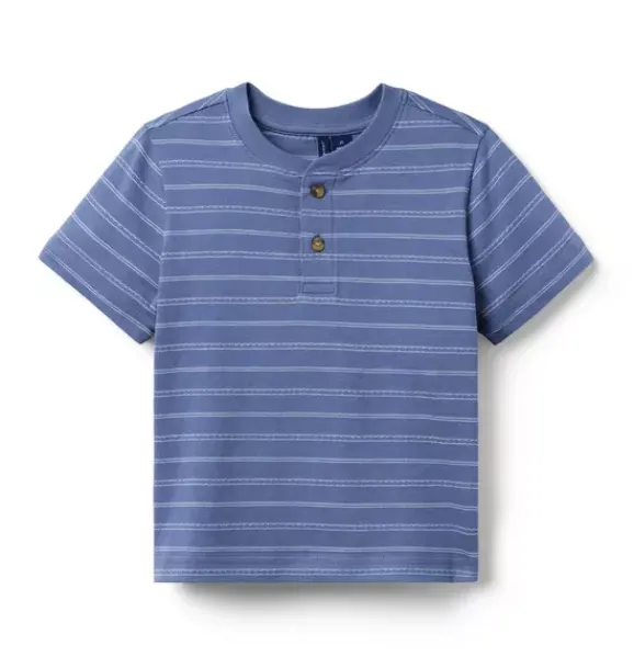 Janie and Jack Tees-Striped Textured Henley Tee rainy blue stripe