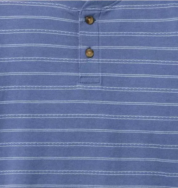 Janie and Jack Tees-Striped Textured Henley Tee rainy blue stripe