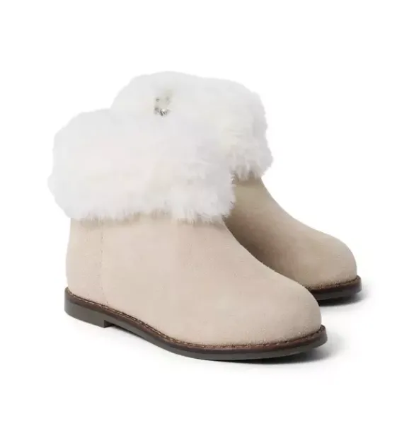 Janie and Jack Shoes-Suede Faux Fur Bootie light khaki