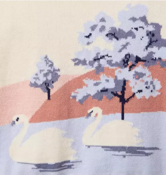 Janie and Jack Sweaters & Sweatshirts-Swan Puff Sleeve Sweater nutmeg cream swan