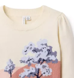 Janie and Jack Sweaters & Sweatshirts-Swan Puff Sleeve Sweater nutmeg cream swan