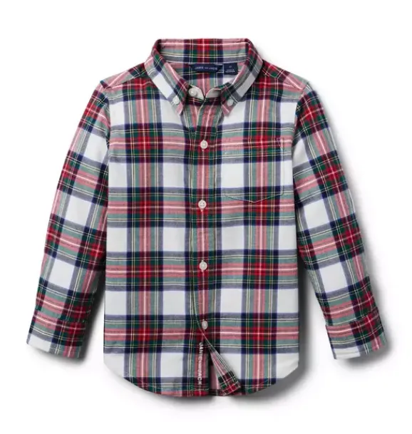 Janie and Jack Shirts-Tartan Flannel Shirt cream and sugar tartan