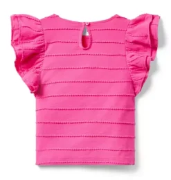 Janie and Jack Sleeveless Tops-Textured Stripe Ruffle Sleeve Top pink melon
