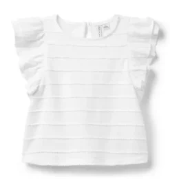 Janie and Jack Sleeveless Tops-Textured Stripe Ruffle Sleeve Top white