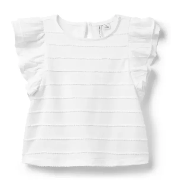 Janie and Jack Sleeveless Tops-Textured Stripe Ruffle Sleeve Top white