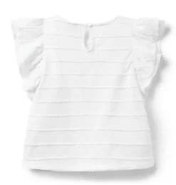 Janie and Jack Sleeveless Tops-Textured Stripe Ruffle Sleeve Top white