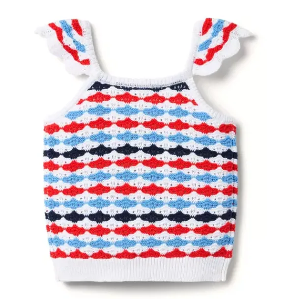 Janie and Jack Sweaters & Sweatshirts|Sleeveless Tops-The Americana Crochet Top white stripe