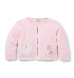 Janie and Jack Sweaters & Jackets-The Bunny Baby Cardigan pale pink