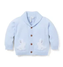 Janie and Jack Sweaters & Jackets-The Bunny Shawl Collar Baby Cardigan light blue