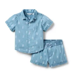 Janie and Jack Sets-The Cabana Matching Baby Set light wash pineapple