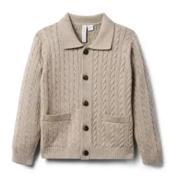Janie and Jack Sweaters & Sweatshirts-The Cable Knit Polo Cardigan sandy beige heather