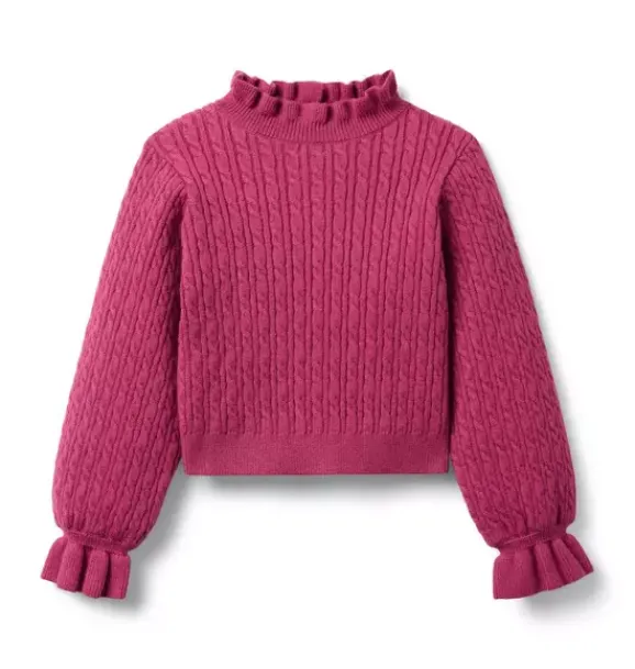 Janie and Jack Sweaters & Sweatshirts-The Cable Knit Ruffle Sweater mauve rose