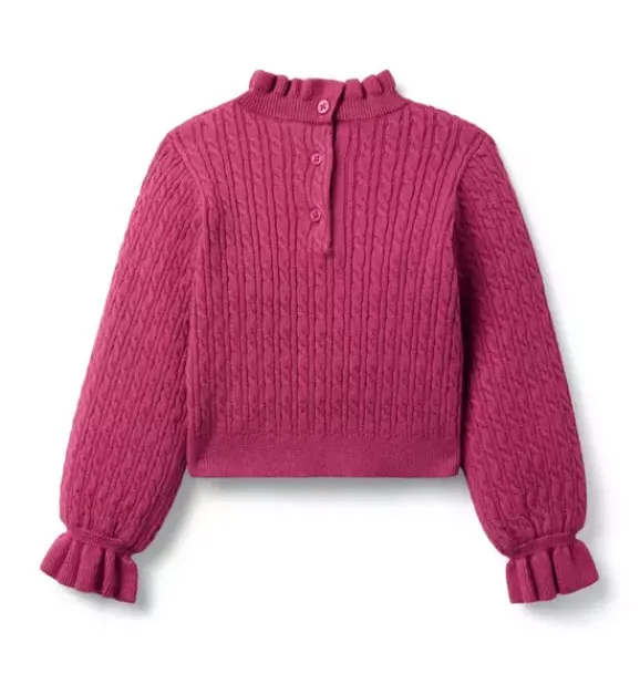 Janie and Jack Sweaters & Sweatshirts-The Cable Knit Ruffle Sweater mauve rose