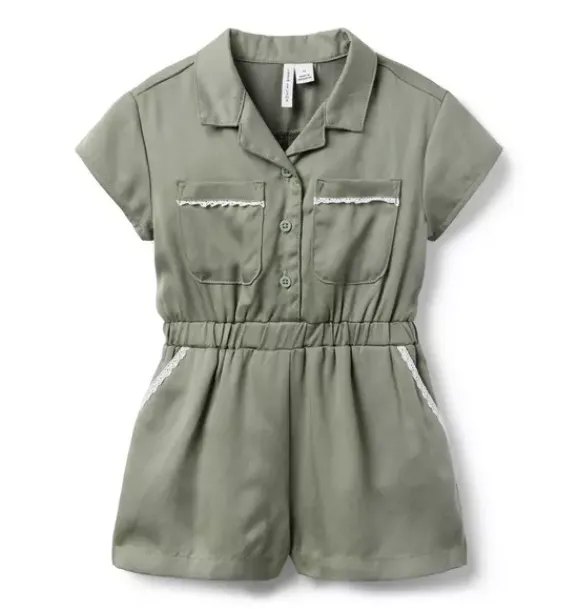 Janie and Jack Rompers & Jumpsuits-The Cargo Twill Romper coastline green