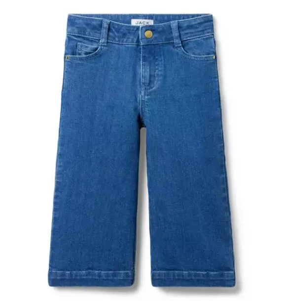 Janie and Jack Denim-The Cropped Wide Leg Jean In Medium Wash deep blue wash