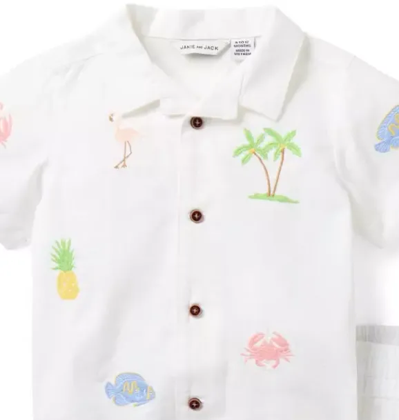 Janie and Jack Sets-The Embroidered Cabana Matching Baby Set white tropical icon