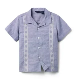 Janie and Jack Matching Sets|Shirts-The Embroidered Cabana Shirt rainy blue