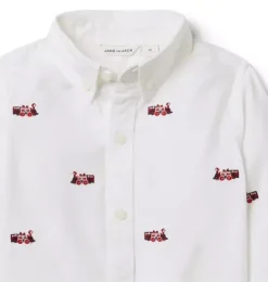 Janie and Jack Suiting|Shirts-The Embroidered Train Oxford Shirt white