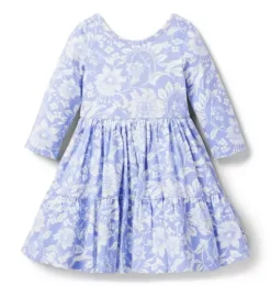 Janie and Jack Dresses-The Everyday 3/4 Sleeve Dress periwinkle floral